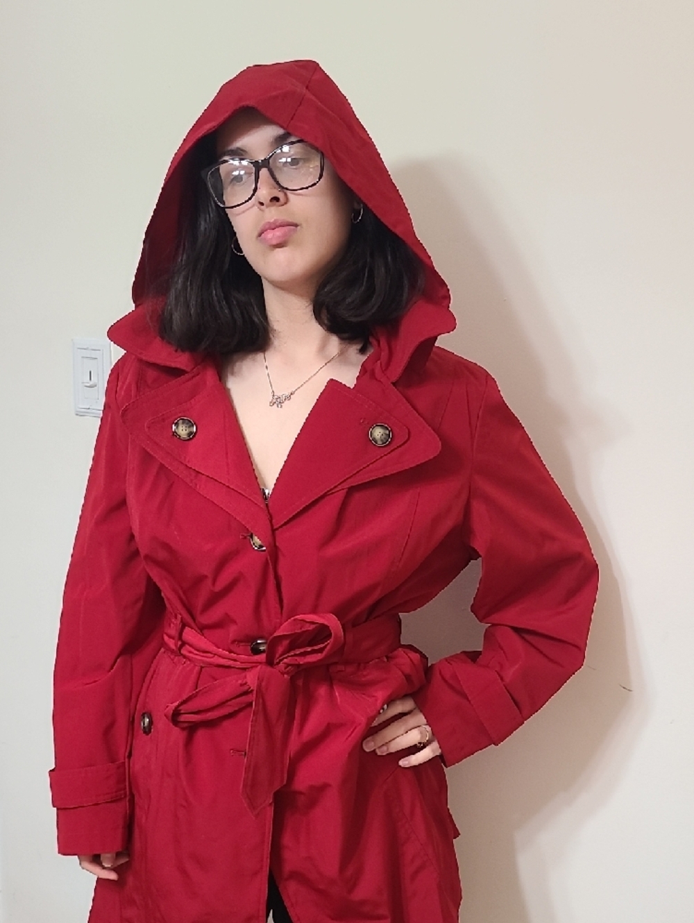 London Fog Crimson Red Trench with Waist Tie - Picture 2 of 12